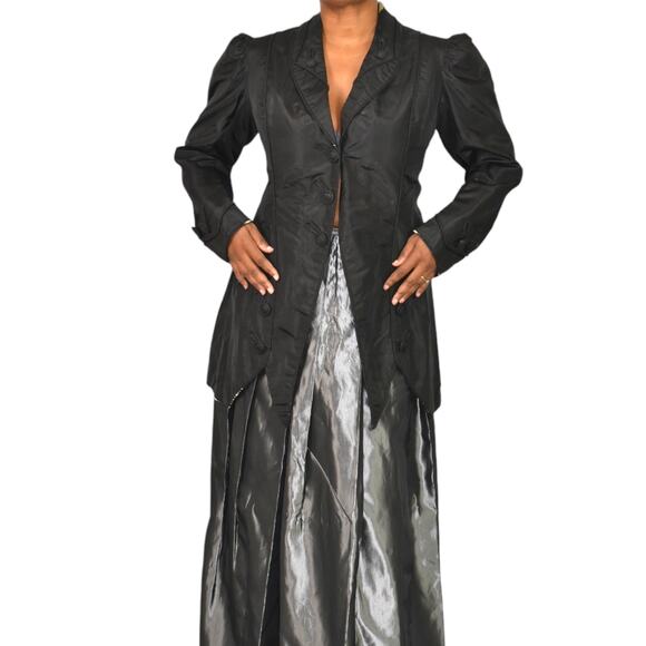 Antique Victorian Silk Blazer Jacket Black Coat Handmade Tailored Custom Small - Picture 7 of 16